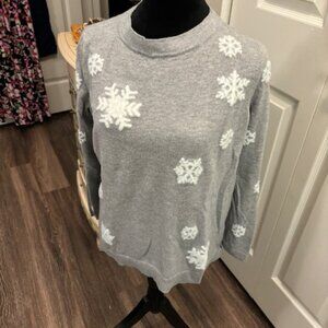 Talbots Gray Snowflake Oversized Pullover Sweater EUC Small